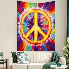Buyidec Tie Dye Peace Sign Tapestry Wall Hanging Art Deco Tapestries for Bedroom Living Room Dorm