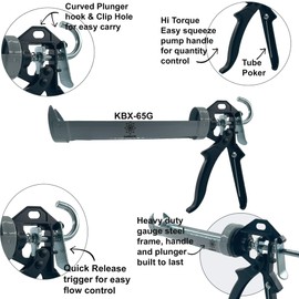 KARBXON KBX73 heavy duty 360 swivel barrel caulking dispenser 26:1 thrust ratio quick release trigger dripless application 10 oz professional manual caulk applicator (9) Piece Tool Kit Qty