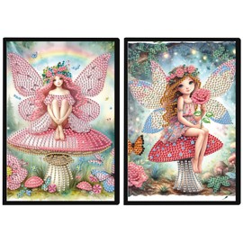 JISHSHAY 2 Pcs A5 Diamond Painting Notebook Elf Mushroom Diamond Art Journal with Leather Cover Special Shaped Rhinestone Adult Craft Kits Sketch Book Drawing Book Diamond Art Kits for Adults