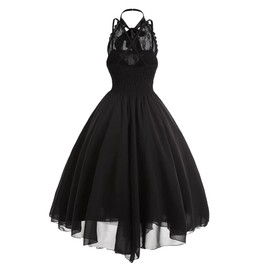 Women's Sleeveless Gothic Lace Dress 80s Fancy Dress Corset Halter Lace Swing Cocktail, black