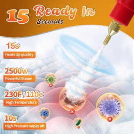 HCCTWOOW 2500W Handheld Steam Cleaner,Steamer for Cleaning,15SFast Heating High Pressure Portable Steam Cleaner w/5 Brushes and Extended Rod (Red - Steam Cleaner)