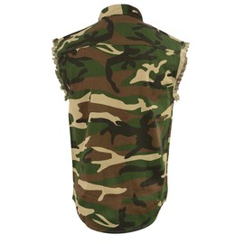 Milwaukee Leather DM4010 Men's Camo Lightweight Denim Shirt with Vintage and Frayed Sleeveless Look - 4X-Large