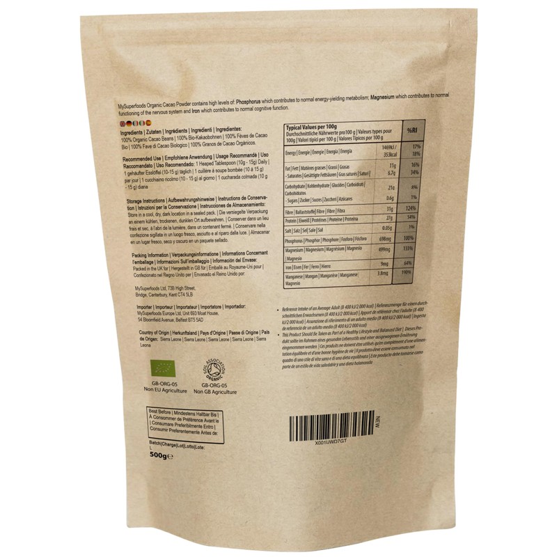 MySuperfoods Organic Cacao Powder 500g, Natural Source of Potassium