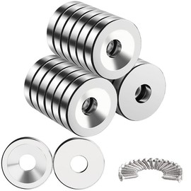 Wukong 20PCS Round Magnets, 10x3 mm Mini Magnets with Hole Pot Magnets with Screws for Fridge Whiteboard Noticeboard Office Crafts
