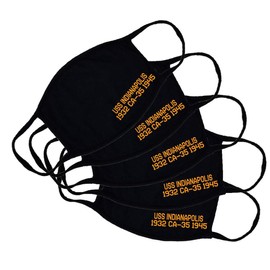 USS Indianapolis CA-35 Adult Black Face Mask 100% Cotton/Washable Reusable/Portland Class Heavy Cruiser