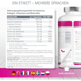 Premium Collagen Hyaluronic Acid Complex – with the Superfood Goji Berry and Green Tea – 180 Collagen Capsules from Grazing Bovine 1000 mg Collagen Hydrolysate, Biotin, Selenium, Zinc, Vitamins C, B2