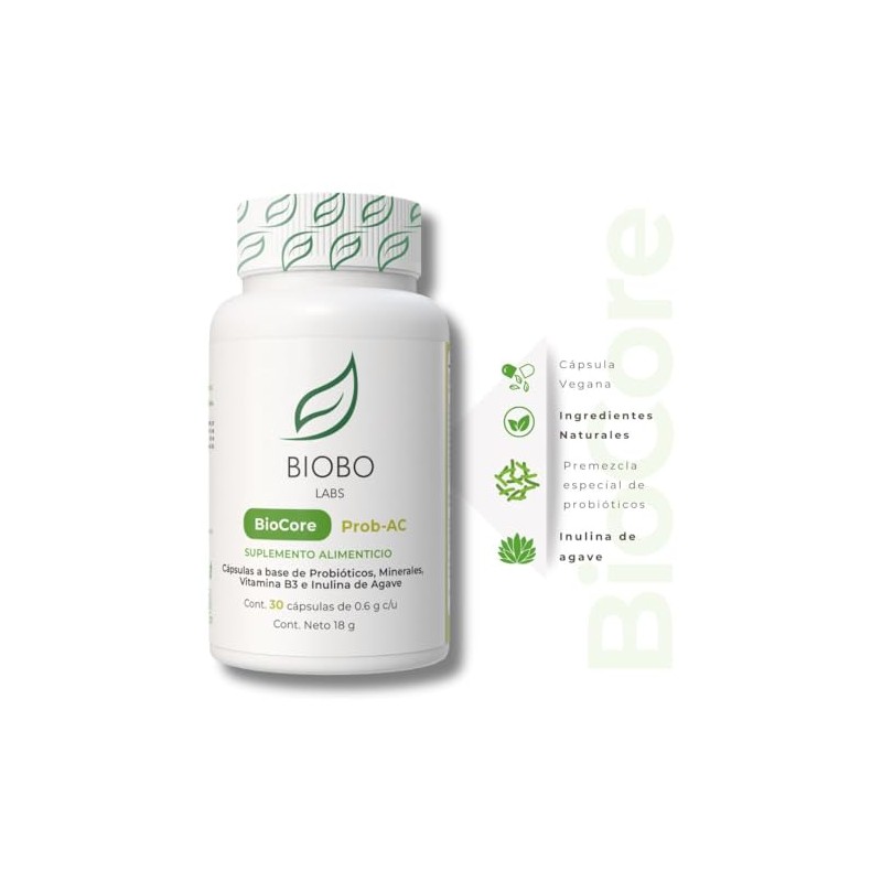 BioCore Prob-AC, Suplemento Alimenticio con Probióticos, Minerales, Vitamina B3 e
