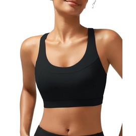 RUNNING GIRL High Impact Sports Bras for Women,Molded Cup Black Sports Bra Yoga Workout Bra(3025Black_XL)