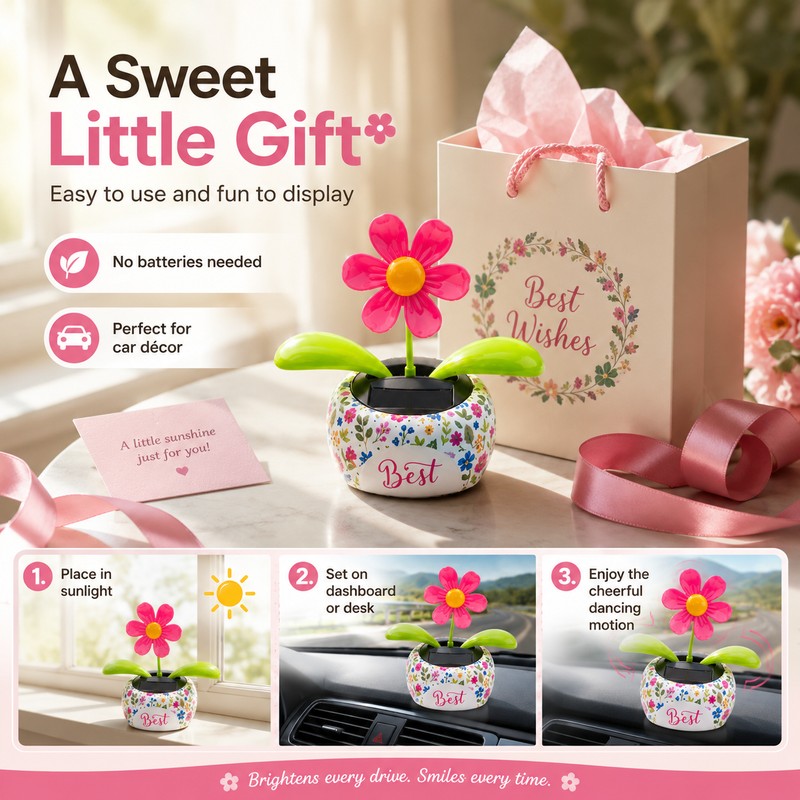 Solar Dancing Flower for Car & Desk Décor – Battery-Free