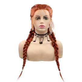 AFBeauty Braided Wig Double Lace Front Braided Wig with Baby Hair Long Ginger Box Braided Wigs Lace Braid Wigs Pre Plucked Glueless Synthetic Heat Resistant Fiber Hair 22 Inch Cosplay Braids Lace Wigs
