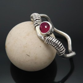 JEWELSTREZORO Cabochon-Granat Edelstein-für Herren und Damen,Geschenkartikel, 925er-Sterling Silber Band Ring Schmuck TSR1075BS_23 (69 (22.0))