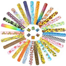 ASPIRE UK 10 x Slap Bands - Slap Bracelets - Wrist Bracelets Assorted Wristband Gift - Party Bag Fillers for kids with Unique Design Birthday Party Favours Pack - Snap Bands Kids Party Supplies