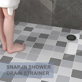 Black Snap-in Shower Drain Cover,Hidrop 4-1/4" OD Round Shower Strainer Grid, Easy-to-Install Replacement Cover Stainless Steel Matte Black