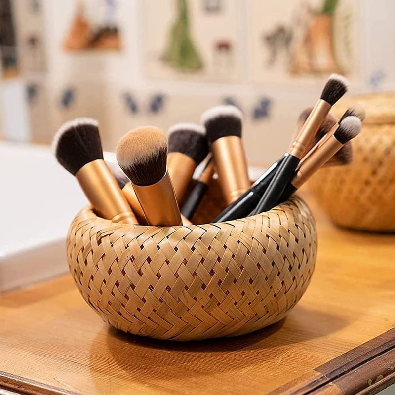 Roundsky Set of 2 Small Decorative Bamboo Baskets with Lid