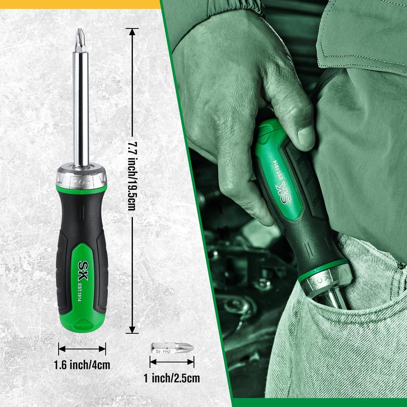 SK 7-in-1 Ratcheting Screwdriver, 216-P, 6 Bits (Phillips, Star, Slotted),