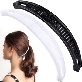 YALOJE 2pcs Banana Hair Clips for Women, Non-Slip Hair Claws with Double Combs, Vintage Hairpin Thick Long Curly Hair Styling Accessories for Daily, Party - Black, White (Smooth Edge)