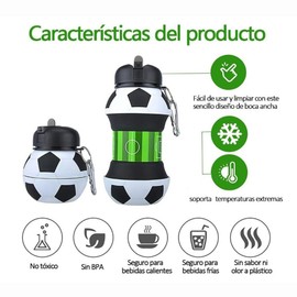 MADIOLA Botella Agua Plegable Deportiva Forma de Balón Fútbol Basquetbol Beisbol Tenis, Termo Portable. Botella Plegable para Viaje Deportes. Regalo de Navidad, Cumpleaños, Reyes