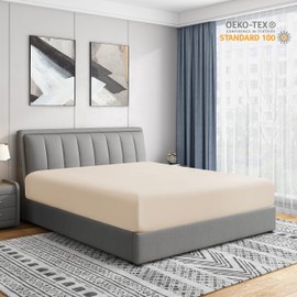 Cathay Home Twin Fitted Sheet - Double Brushed Ultra Soft – Wrinkle & Fade Resistant - 14" Standard Pocket Fitted Sheet Only - Custom Fit for 12"-16" Deep Mattress (Twin, Cream)