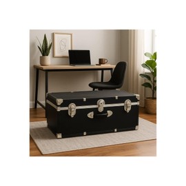 HomeStock Rustic Romance Heavy Duty 30" Under Bed College Storage Trunk with Lock, Latch Closure Type, 15.75" D x 30" W x 12.25" H, Ideal Camp Dorm Room Trunk Footlocker Black/Nickel