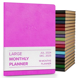 Gallery Leather Large Monthly Planner 2025, Elegantly Bound Calendar Planner and Notebook with Stylish Gold-Gilded Page Edges, 18 Months - Caribbean Fuchsia - 9.75 x 7.5 "