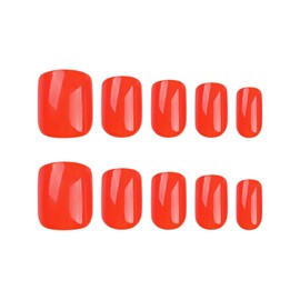 Red Press On Nails Short Square Fake Nails Solid Color With Design Glossy Acrylic Nails Full Cover Artificial Nails Cute Glue On Nails Reusable Stick On Nails For Women Girls 24Pcs