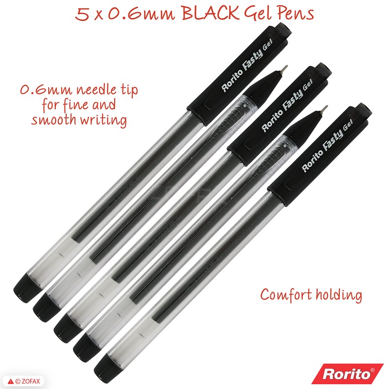 rorito 5 x 0.6mm Tip Fasty BLACK Fine Smooth Writing
