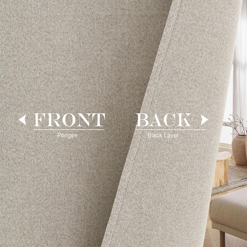 NICETOWN 100% Linen Blackout Door Curtain for Patio Glass Window,