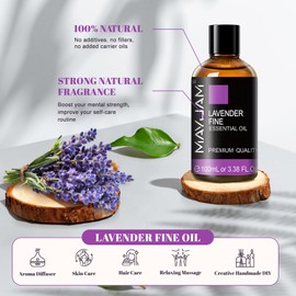 MAYJAM Lavender Fine Essential Oils 3.38 FL.OZ Pure Lavender Fine Oil for Massage Skin Care Hair Care Diffuser Candle and Soap Making - 100ml
