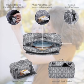 Universal Stroller Caddy Accessories All-in-One Baby Organizer with Insulated Pocket,Capacity for Diapers, Toys & Snacks, Dark Gray