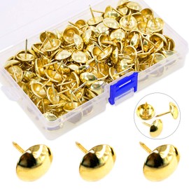 Hilitchi 200 Pieces 5/8'' (16mm) Round Dome Head Vintage Decorative Upholstery Nails Tacks Furniture Sofa Thumb Tacks Nails Pins with Clear Plastic Case (Gold)