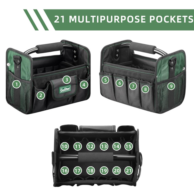 Guliter 11 Inch Small Tool Bag, Open Top Tool Tote
