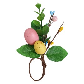 Easter Napkin Rings, 6 Pack Handmade Easter Eggs Napkin Rings, Colored Eggs Flower Wood Rattan Napkin Rings, Farmhouse Napkin Rings for Easter Decor Dinner Parties