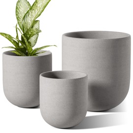 LE TAUCI 6+8+10 Inch Plant Pots Indoor, Ceramic Planters for Indoor Plants, Flower Pots with Drainage Hole and Rubber Plug, Planter Pots for Home Garden Patio, Set of 3, Neutral Gray