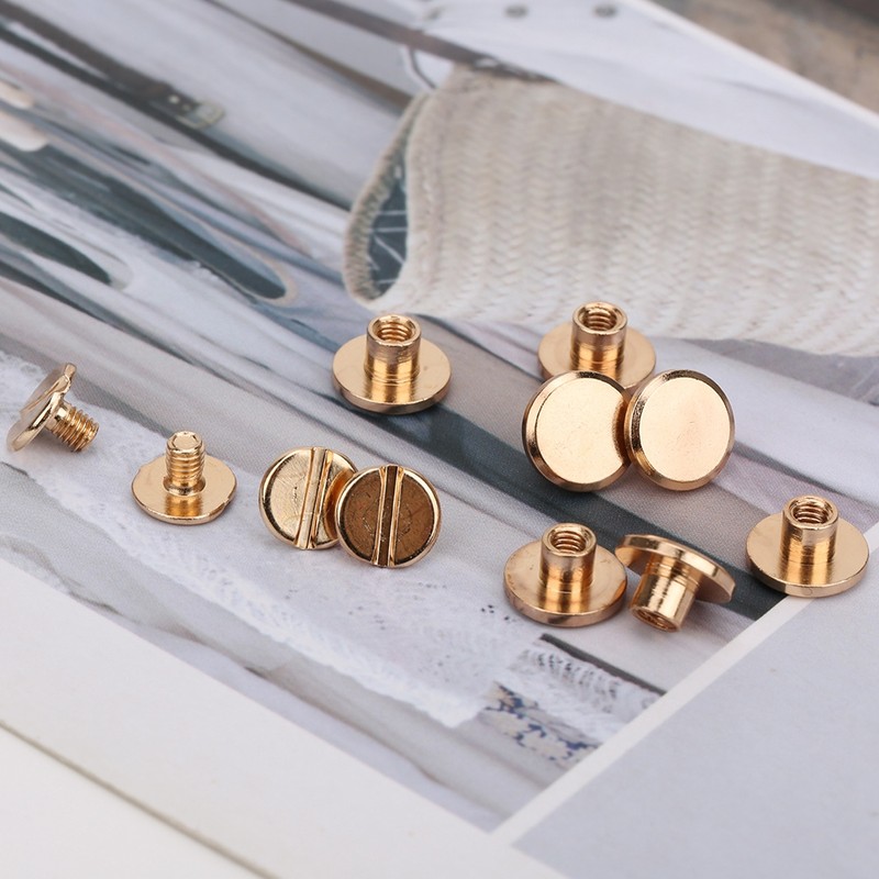 50 Sets 6.5mm Brass Flat Head Studs Screws Nail Rivets