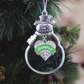 Inspired Silver - Emerald Green Bridesmaid - Silver Christmas Ornament - Pave Heart Charm Christmas Tree Ornament with Cubic Zirconia - Snowman Hanging Decoration