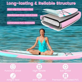 GYMAX Paddle Board, 9.8’/10’/11’ x 6” Inflatable Stand Up Paddle Board with SUP Accessories, Removable Fin, Paddle & Carry Bag, Blow Up Paddle Boards Standing Boat for Adults Youth (Pink Stars,10FT)