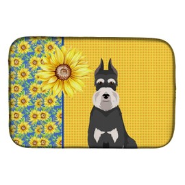 Caroline's Treasures WDK5474DDM Summer Sunflowers Black and Silver Schnauzer Dish Drying Mat Absorbent Dish Drying Mat Pad for Kitchen Counter Dish Drainer Mat for Countertop, 14 x 21", Multicolor