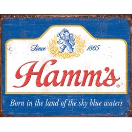 Desperate Enterprises Hamm's Beer - Sky Blue Waters Tin Sign - Nostalgic Vintage Metal Wall Decor - Made in USA - 16" W x 12.5" H