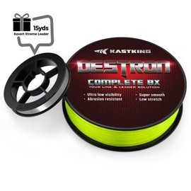 KastKing Destron Complete Braided Fishing Line and Leader, Thin Diameter Superline, Highly Abrasion Resistant, Perfectly Matched Braided Line & Leader, Chartreuse, 8 Stands, 20LB, 150Yds