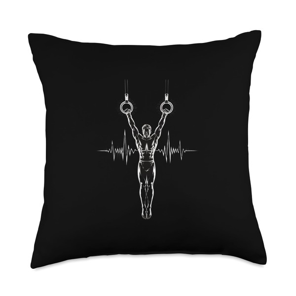 Gymnastics Rings Heartbeat Athlete Silhouette Strength Throw Pillow