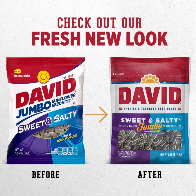 DAVID Sweet and Salty Jumbo Sunflower Seeds 5.25 oz Pack