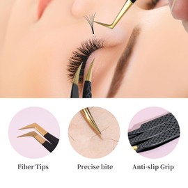 Lash Tweezers for Eyelash Extensions,Precision Fiber Tip for Volume Eyelash Extensions,Lash Extension Tweezers for Easy Application and Removal-A01+07+08