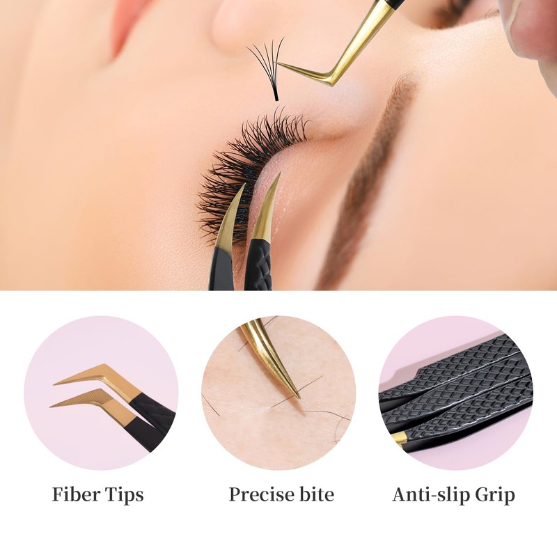 Lash Tweezers for Eyelash Extensions,Precision Fiber Tip for Volume Eyelash