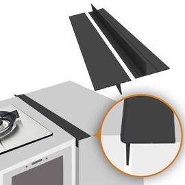 Foldable Stove Gap Filler Kitchen Counter Range Guards 25inch,Silicone Stove Gap Covers Electric Stoves Gap Filler Oven Side Sealing Strip Between Countertop and Stovetop Pack 2 (Black)