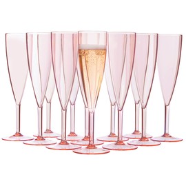 US Acrylic Plastic Reusable Champagne Flute (Set of 12) Rose Pink 5oz Stems | BPA-Free, Shatterproof, Made in USA | Top-Rack Dishwasher Safe