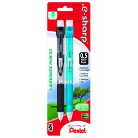 Pentel .e-sharp Automatic Pencil, 0.5mm, Assorted Barrels, 2 Pack (AZ125BP2M-K6)