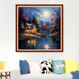 Foxdiviy Stamped Cross Stitch Kits Full Range of Embroidery Needlework Starter Kits for Beginners Adults 11CT Embroidery Patterns Art Crafts DIY Needlepoint Kits-Beautiful Night Scenery 18x18 inch