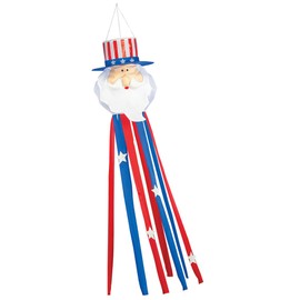 Holiday PeakTM Uncle Sam Windsock - Patriotic Outdoor Decoration with Whirling 3D Design, Red, White, and Blue Streamers, Metal Hanging Hook Included, 11" x 11" x 51.5"