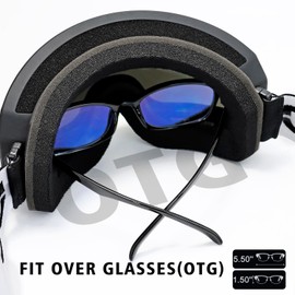 PITFEROCE OTG Ski Goggles Over Glasses Snowboard Goggles for Men Women Youth Anti Fog Lenses UV400 Protection