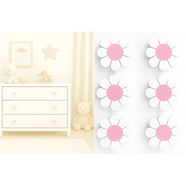 6-Pack Daisy Flower Drawer Knobs – White & Pink Decorative Pull Handles for Kids’ Furniture, Nursery Dressers, Cabinets, and Closets – Adorable Flower-Themed Pulls for Girls’ Bedroom (4.7 X 4.7 cm)